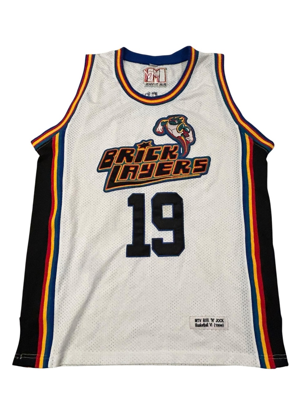 MTV Rock N Jock Bricklayers White Basketball Jersey #19 Aaliyah 1996 Retro 40M